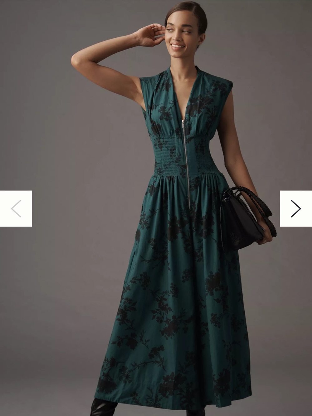 Anthropologie The Tommie Cap-Sleeve Smocked Front-Zip Jumpsuit